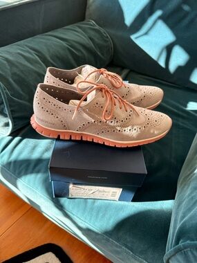 Cole Haan Women’s Suede Wingtip Oxfords in Grey with Coral Soles